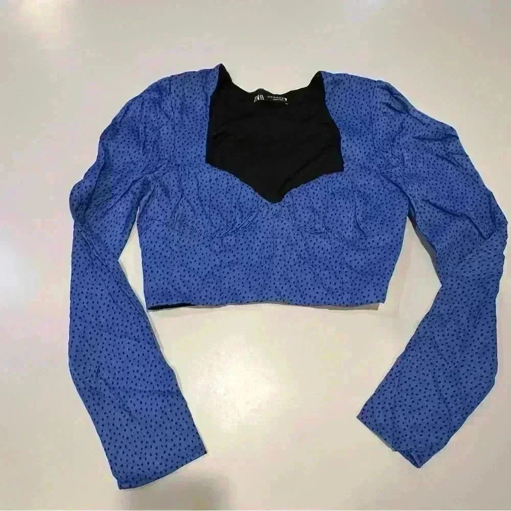 Zara Blue Ling Sleeve Crop Top size XS